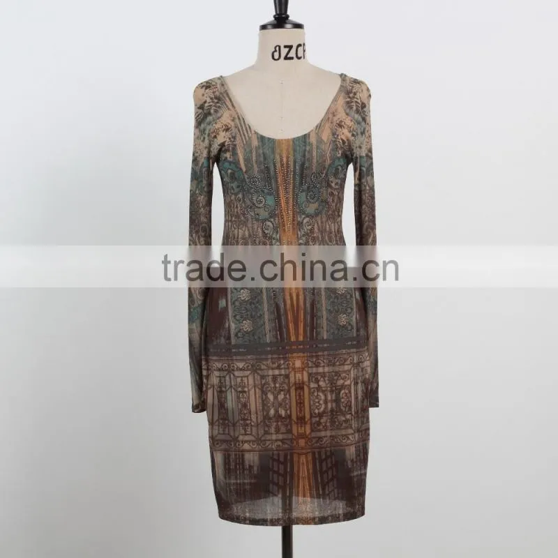 NEW ARRIVAL Sexy leopard bodycon dress 2016 deep V neck net dress custom dress supplier