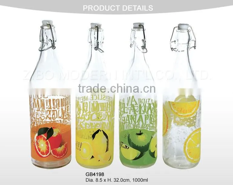 wholesale Beverage 1 Liter 1000ml Wine Juice Water Milk Glass Bottle with Hermetic Lid