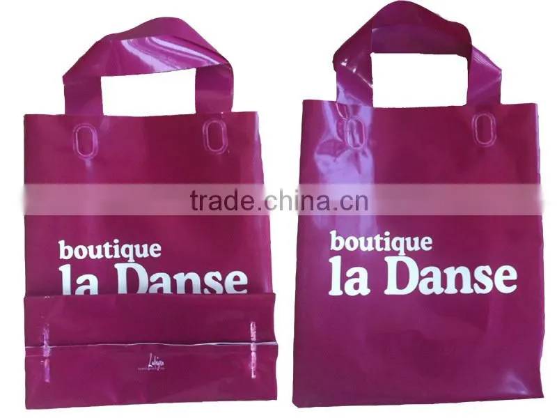 soft loop handle bag with logo printing, plastic bag supplier