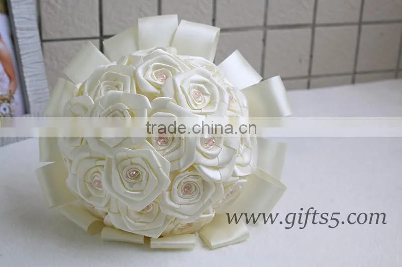 Lovely Satin Roses bridal / bridesmaid bouquets with lovely pink beads and brooch