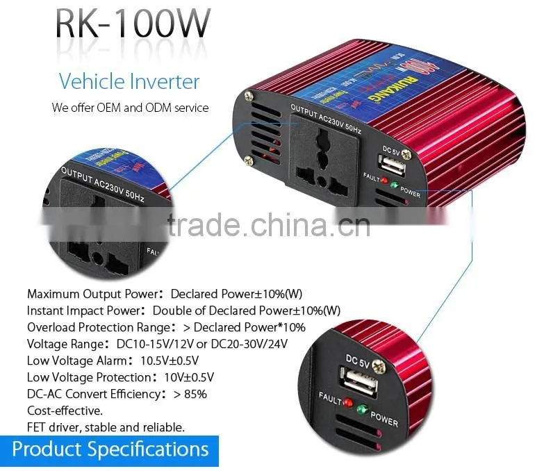 High efficiency 24V dc to ac power inverter 100W