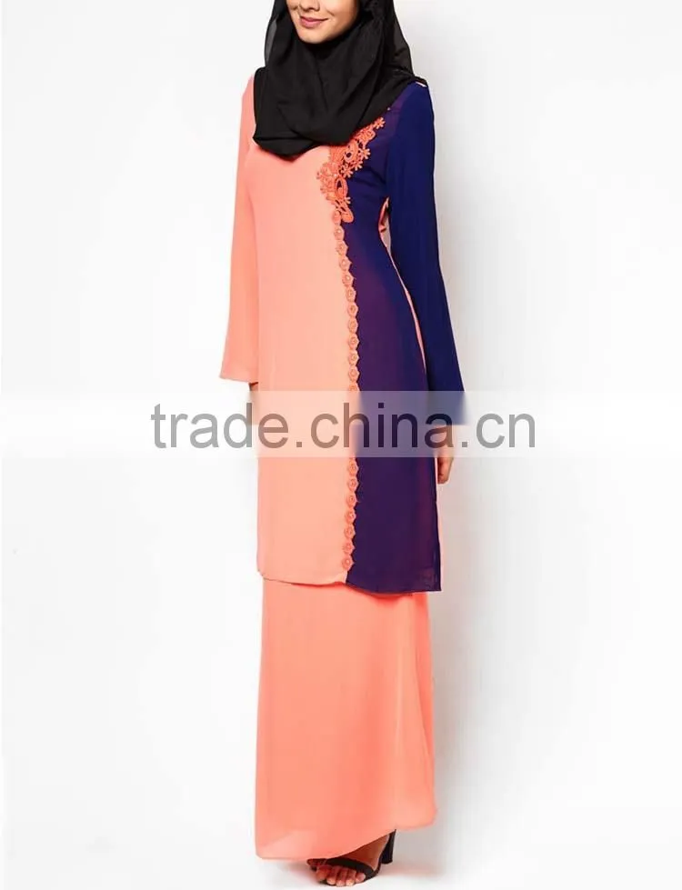 Embroidered long sleeve new design girls maxi muslim dress
