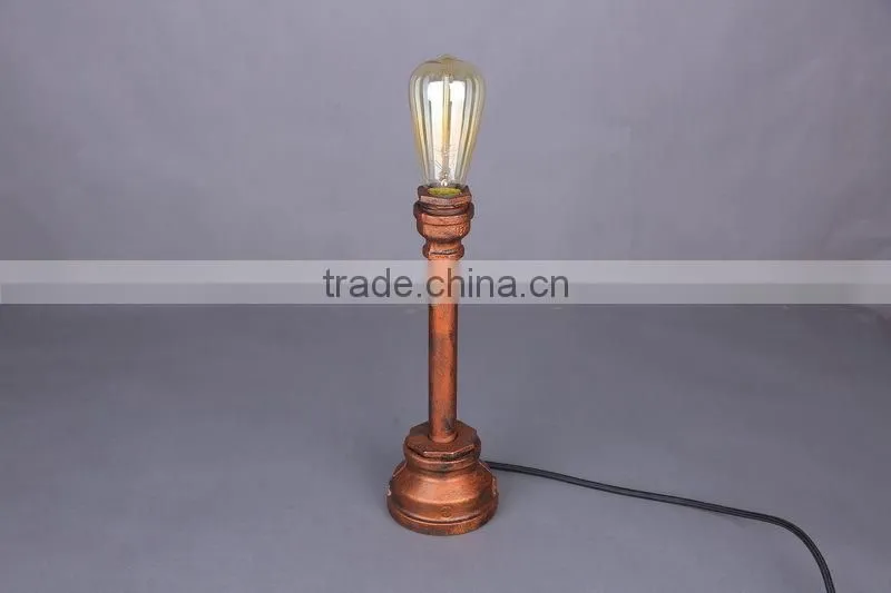 Industrial Steampunk Table Lamp Bare Bulb Desk Light Rusted Water Pipe Reading Light