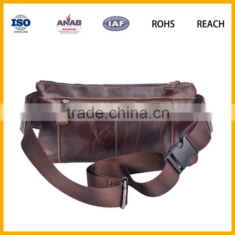 Golden Supplier Promotional elegant PU Brown Multilayer Waist Bag for Men and Women