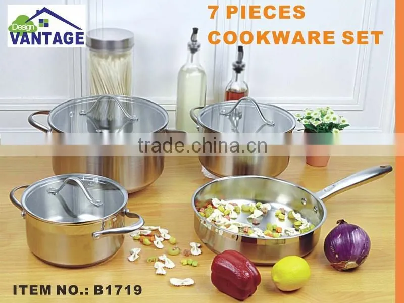 Popular modern kitchen cabinet item Tri-ply cookware set with cast stainless steel handle