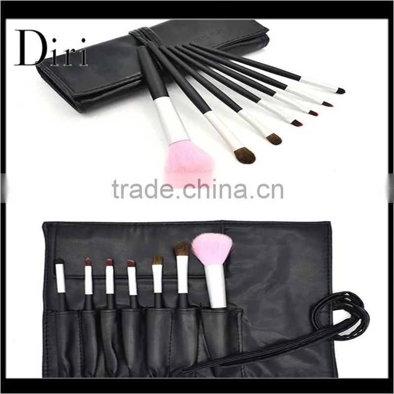Colorful 7pcs folding travel cosmetic brush set with bag