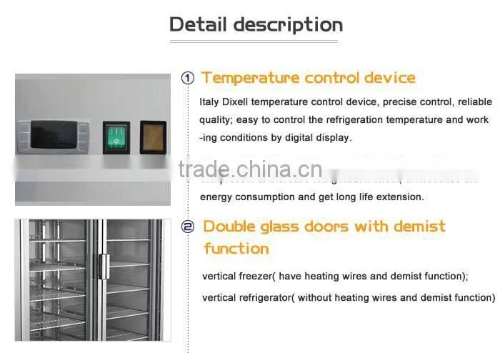 1285L Vertical Glass Door Freezer/Glass Door Freezer Display Cabinets/Upright Glass Door Freezer