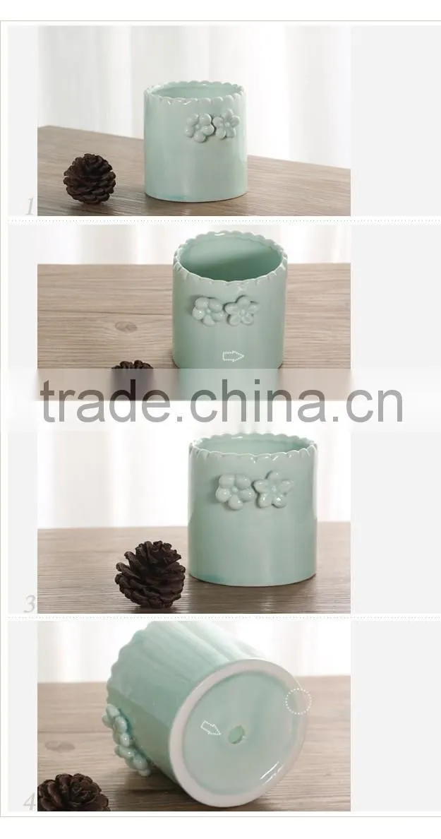 Creative home decor handicraft small indoor blue ceramic planters