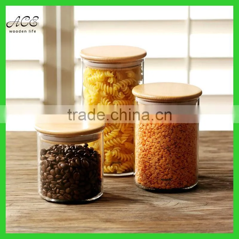 Custom glass storage jar wood lid Wooden lid