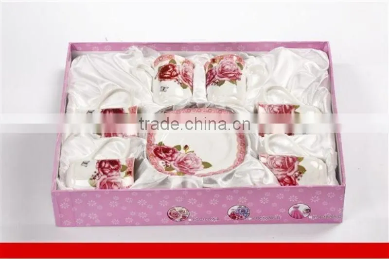 Porcelain coffee cup set gourd shape hot sell tea cup set to turkey market with flower decal