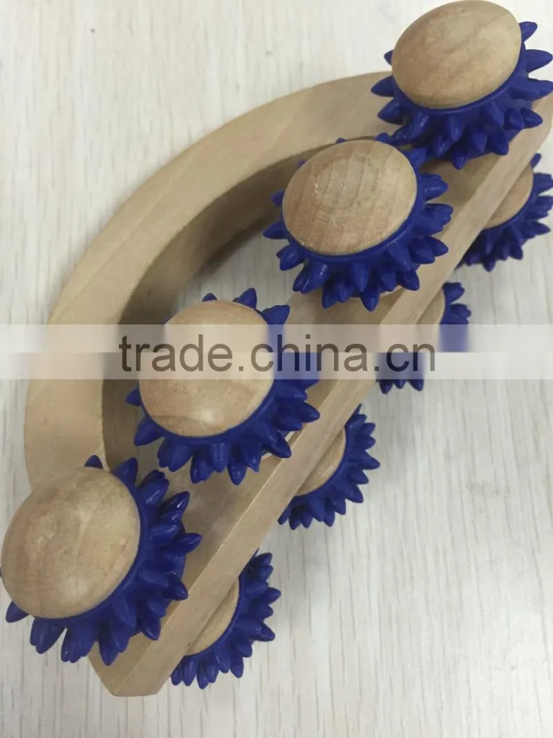 High Quality 8 Wooden Roller Rolling Ball Wheel Massager Slimming Care Fitness Massage Tool