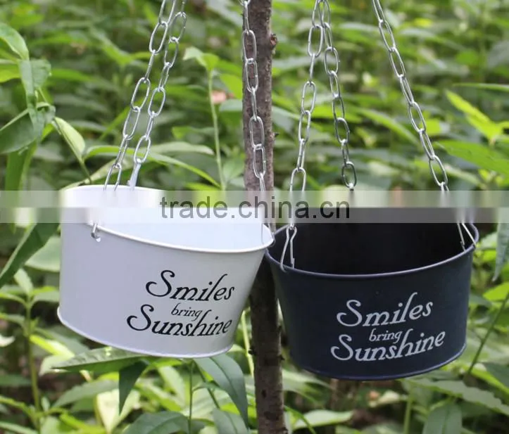 Garden Decoration Supplies Iron Pastoral Balcony Pots Planters Wall Hanging Metal Bucket Flower Holder
