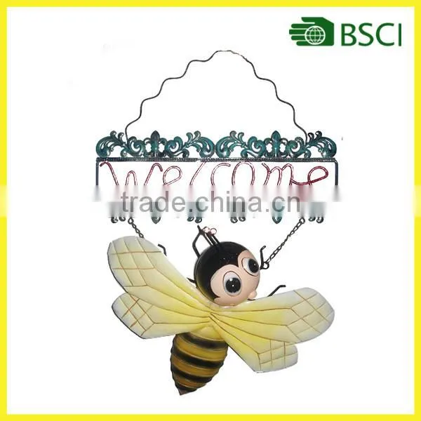 YS10339 bee hanging welcome sign metal craft for wall decor