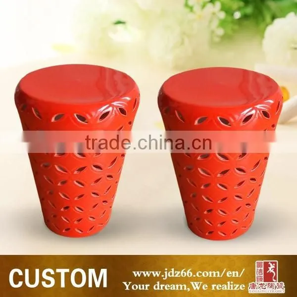 Custom-made red hollow ceramic Garden Seat Stool