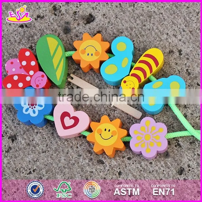 2017 New design 10 pieces beads children preschool wooden lacing toys W11E064-S