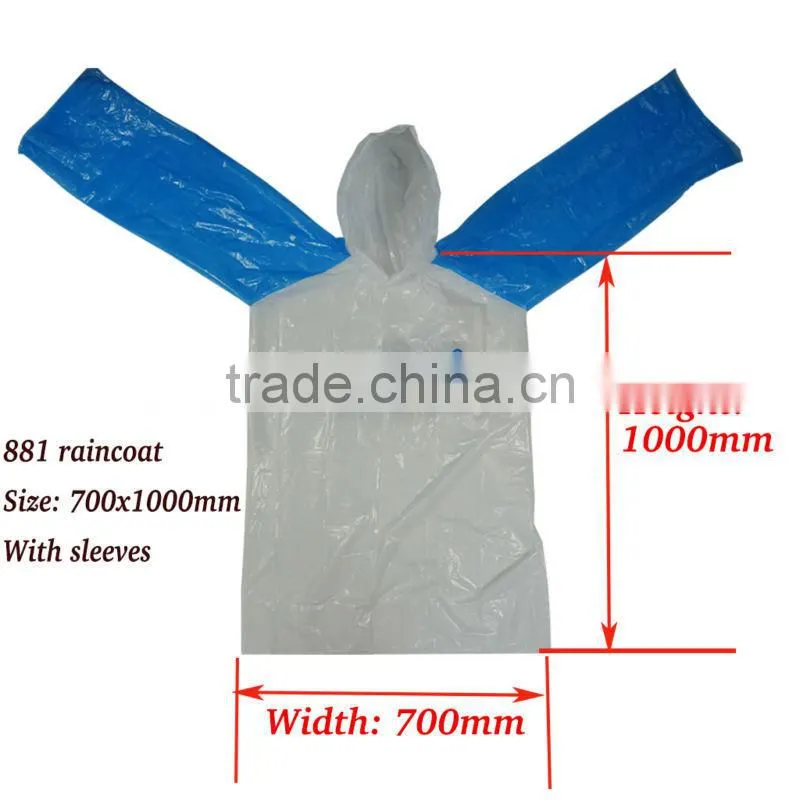 Emergency one way use eco-friendly degradable PE raincoats
