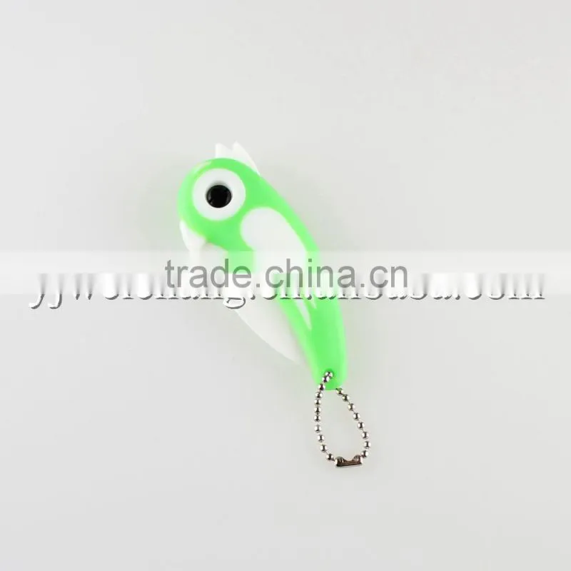 WCJ470 pocket mini folding bird shaped ceramic knife with green PP plastic handle,high quality