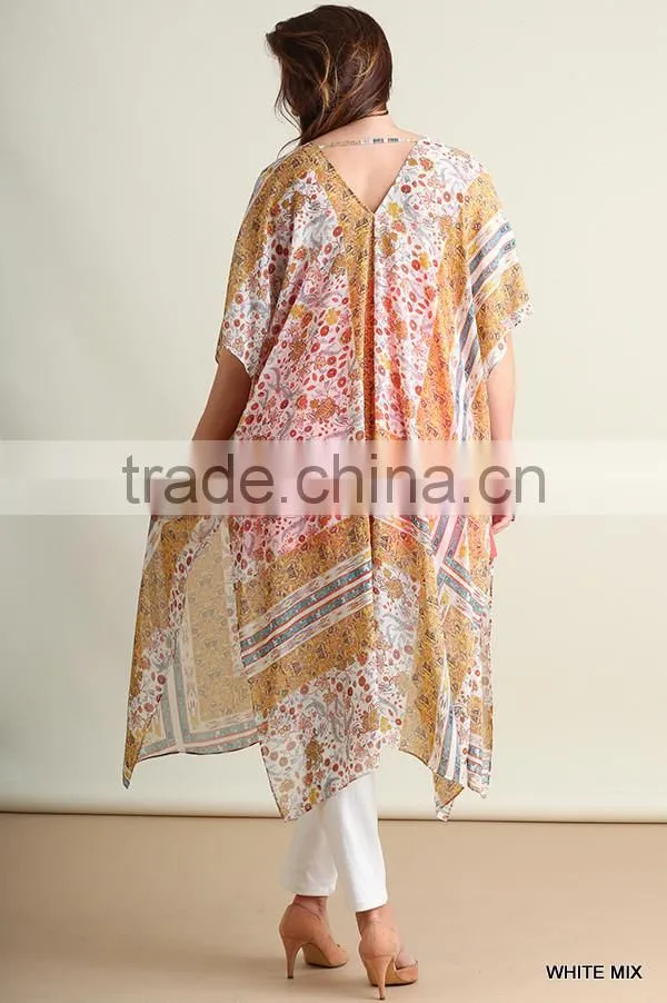 Cardigan Muslim Style Women Abaya Polyester Bohemian Print Chiffon Long Line Open Cardigan Guangzhou Lady Plus Size Clothing