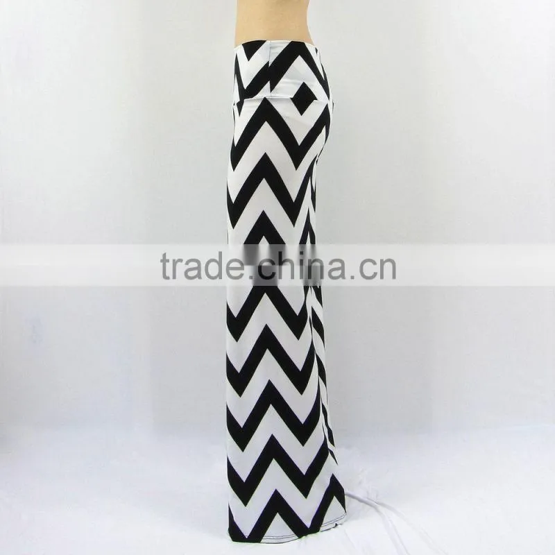 Women's plus size high waist trouses ,chevron zigzag print loose palazzo wide leg pants