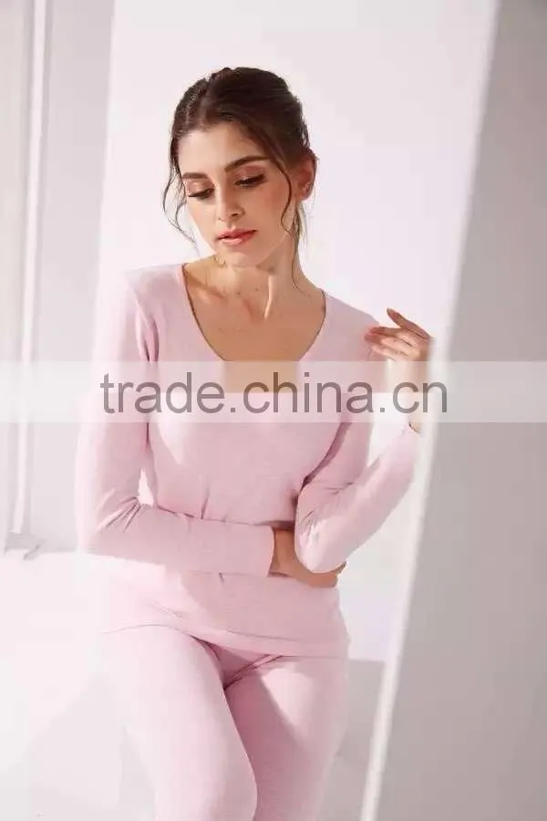 low collar elastic Thermal Underwear custom women sexy warm underwear / lady long sleeve thermal underwear