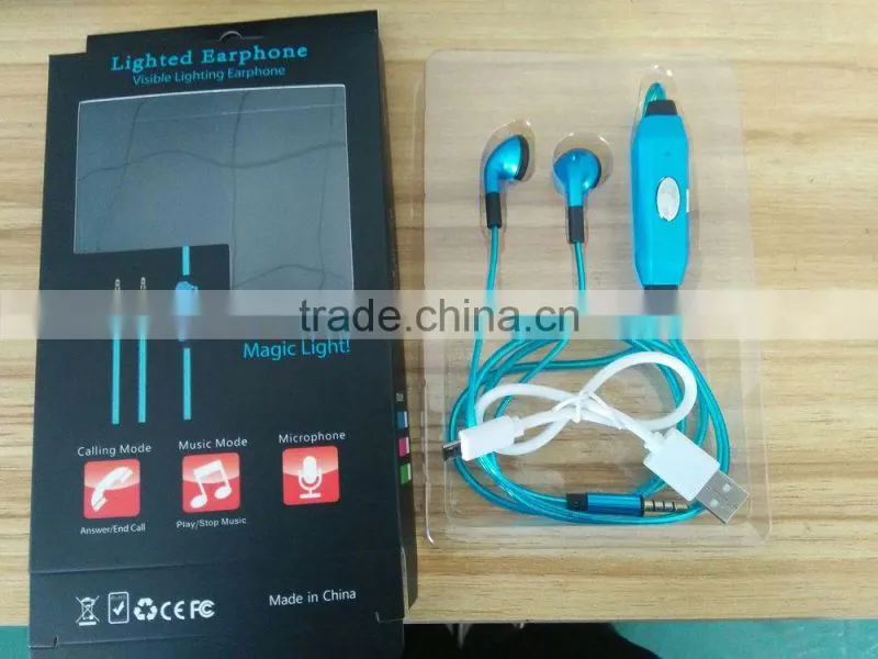 2015 Newest!!! sound music light und active earphone glow with the music Can pick up the phone