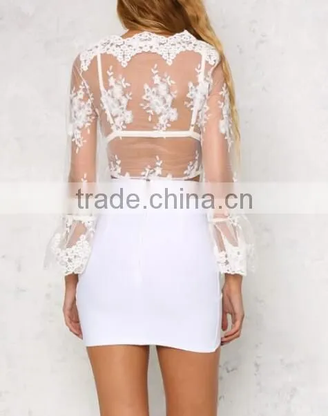 Runwaylover 115 Europe Style 2017 Women Sexy Deep V-Neck Lace Embroidery Crop Tops
