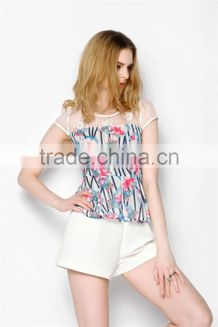 sexy cute colorful floral pattern printed latest summer fashion blouses shirts, patterns of summer blouses,korean summer blouses