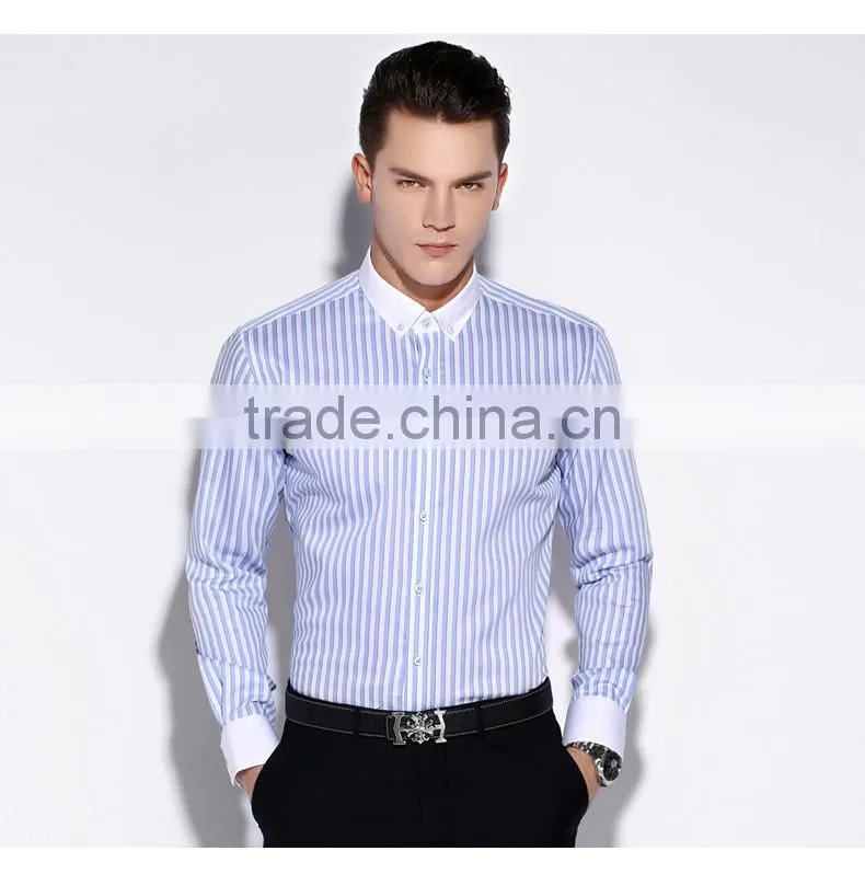 Classic fashion 100% cotton white collar & cuff long sleeve shirt dress men