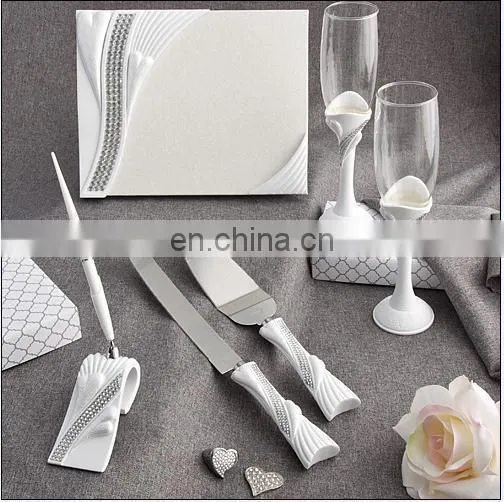 Fine rhinestones decoration resin guest book/ Pen/ Cake Knift/ Sever/ Toasting Flutes Set wedding party favors