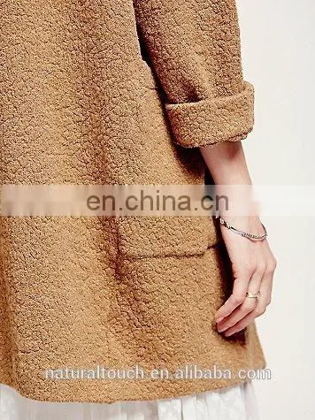 Super luxe without buttons long cardigan collarless textured coat