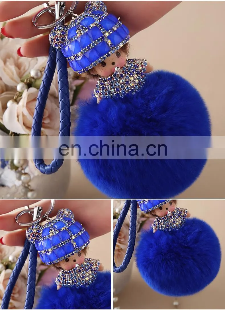 Fashion Cute Fur Accessory Real Rabbit Fur Monchhichi Keychain