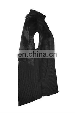 2015 women fashion black wool-blend /rabbit fur oversized vest