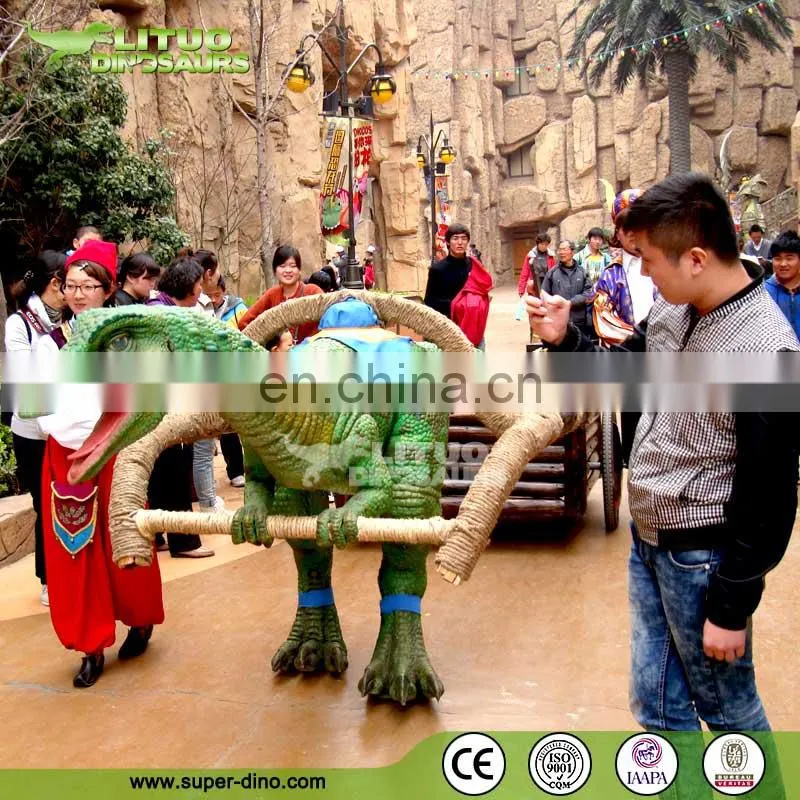Walking Dinosaur with Cart in Amusement Park