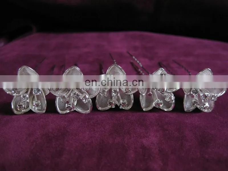 New Silver Plated Wedding Bridal Rhinestones Crystal Pearl Flower HairPin