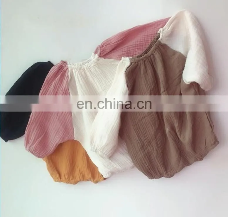 Casual long sleeve baby rompers contrast color linen baby jumpsuit