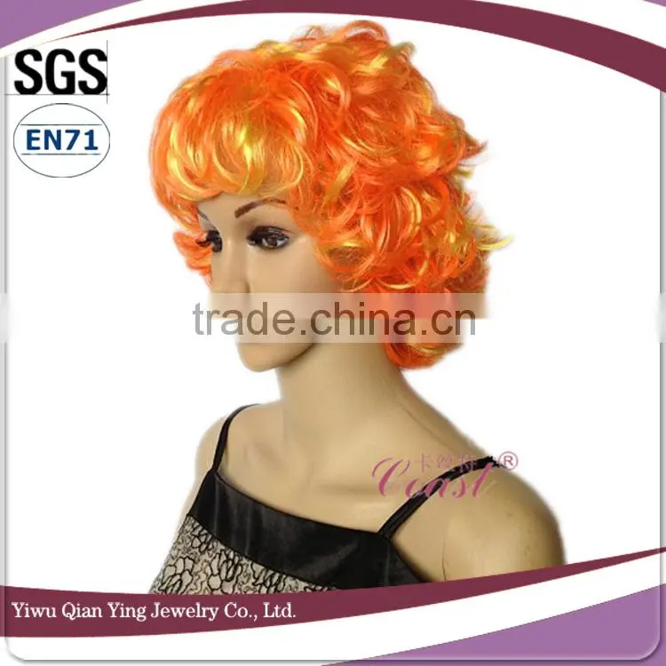 cheap short synthetic curly orange afor wigs for party