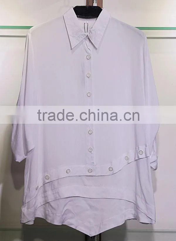 fancy button asymmetric hem women's blouse
