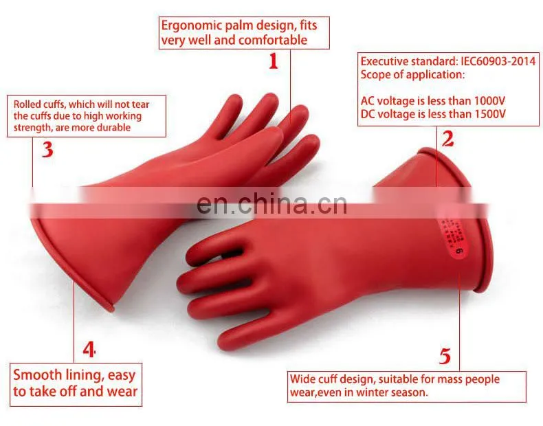 Class 00 0.5KV Long Low Voltage Electric Worker Safety Hand Protection Latex Rubber Insulating Gloves