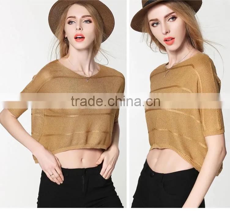 hot spring and summer fashion sweet ice silk sweater and slim ice silk umbilical leakage sweater