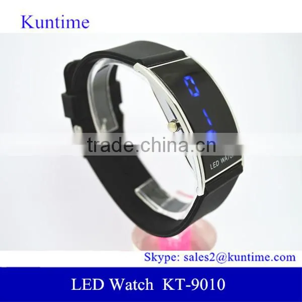 Cheap led watch 2014 made in China PU strap blue digital led lgith cheap led watch