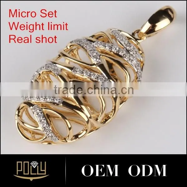 2015 new design fashion jewelry 18K rose gold diamond leaf pendants micro set
