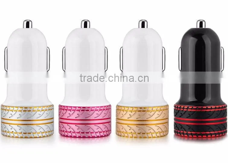 Coteetci 4.8A High Speed Tire Texture Design Aluminum Dual USB Ports Universal Car Charger For Samsung/iPhone/HTC/LG TB-0190
