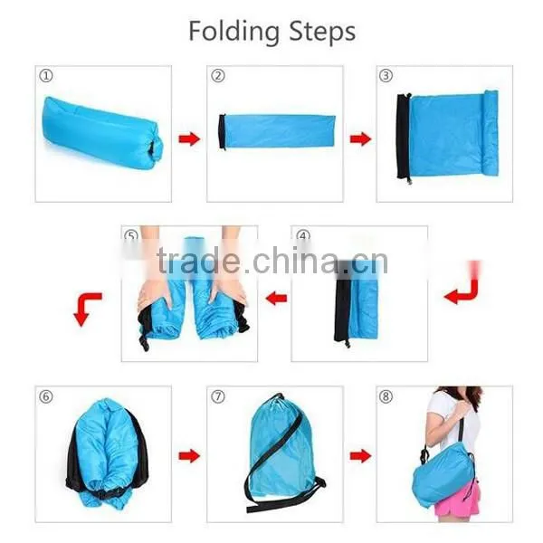 2016 hot sale nylon waterproof inflatable lay's bag banana sleeping lay bag