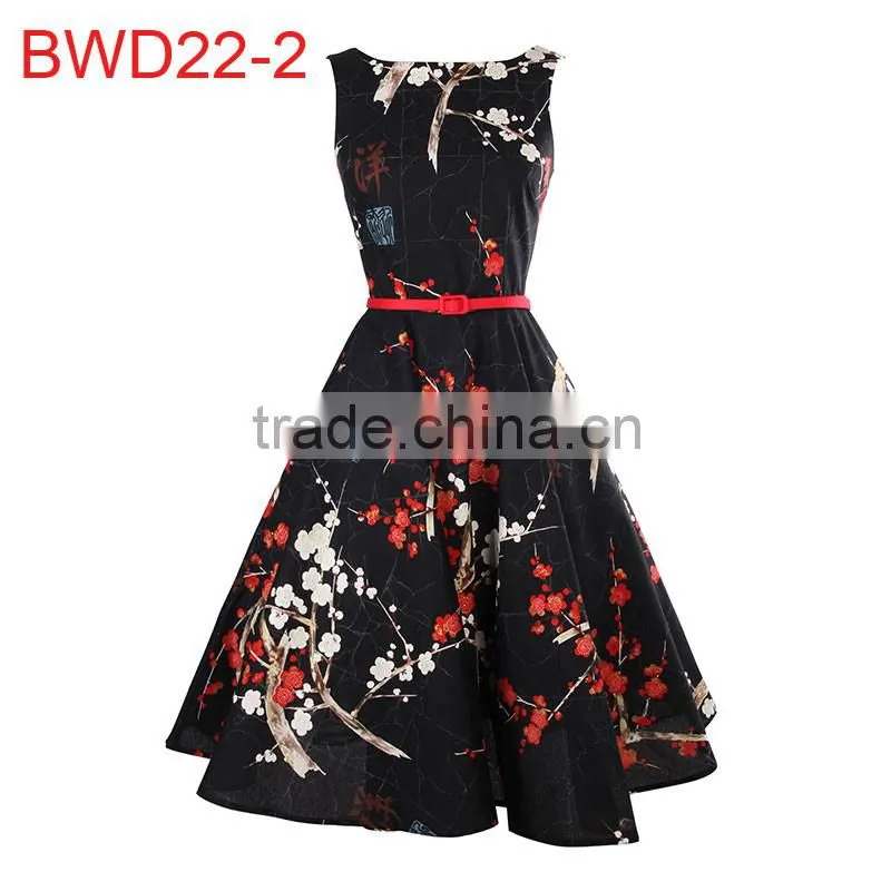 Women's cotton short frock designs rockabilly swing prom vintage dress 50s