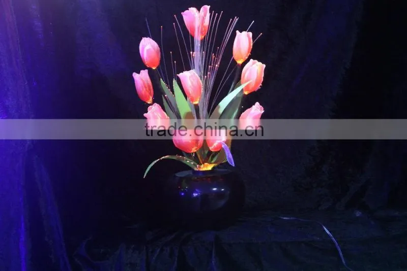 Wedding decor RGB color changing artificial fiber optical silk flower Tulip led light
