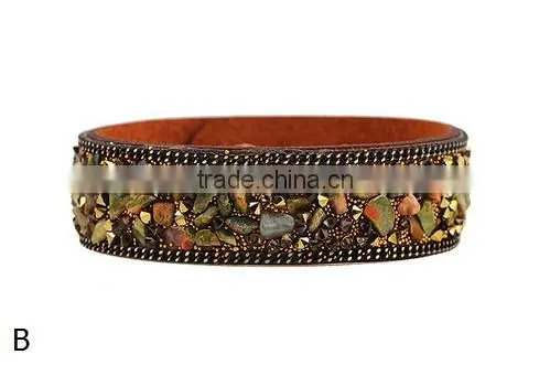 New arrival trendy natural stone bracelet leather bracelet customized/