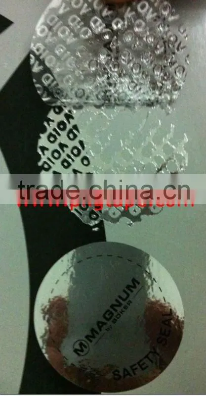 Evident void security special adhesive label coat acrylic on PET film for packing and warnig