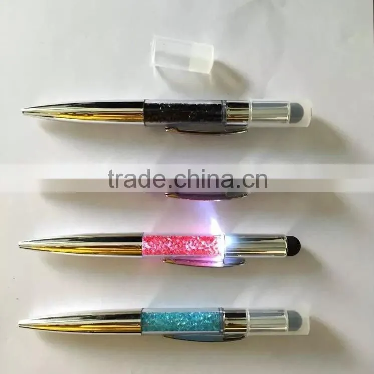 Newest multifunctional pen, crystal stylus pen, led light ballpoint pen