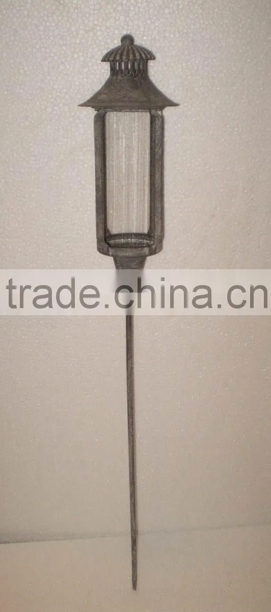 8009335F- pillar metal candle lantern w/stick