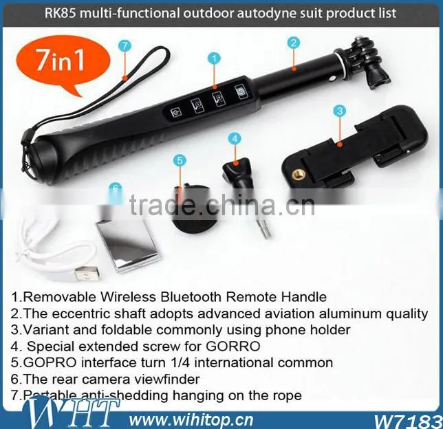 Extendable Aluminum Wireless Bluetooth Monopod Selfie Stick with Bluetooth Shutter Button